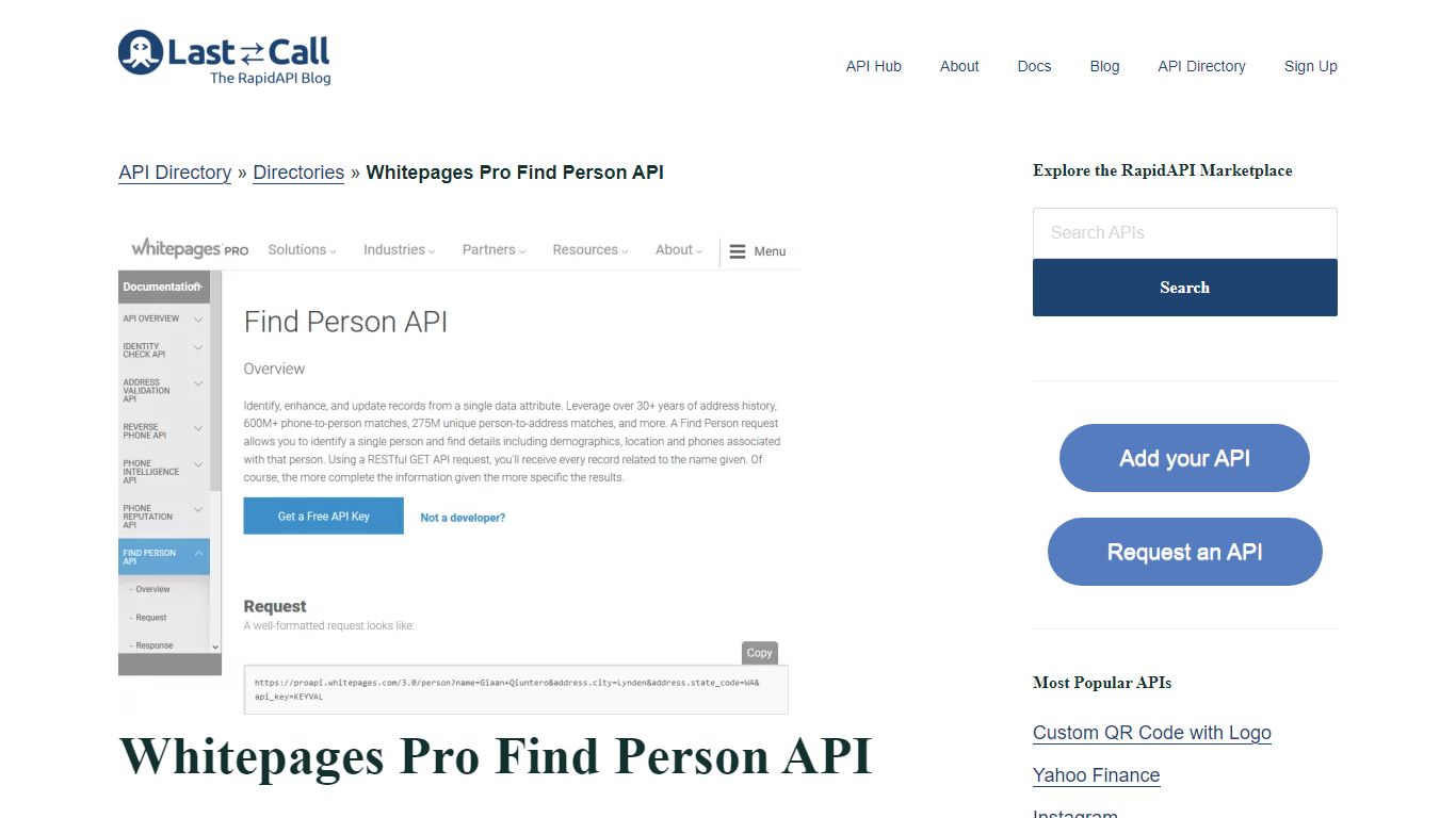 Whitepages Pro Find Person API - RapidAPI API Directory